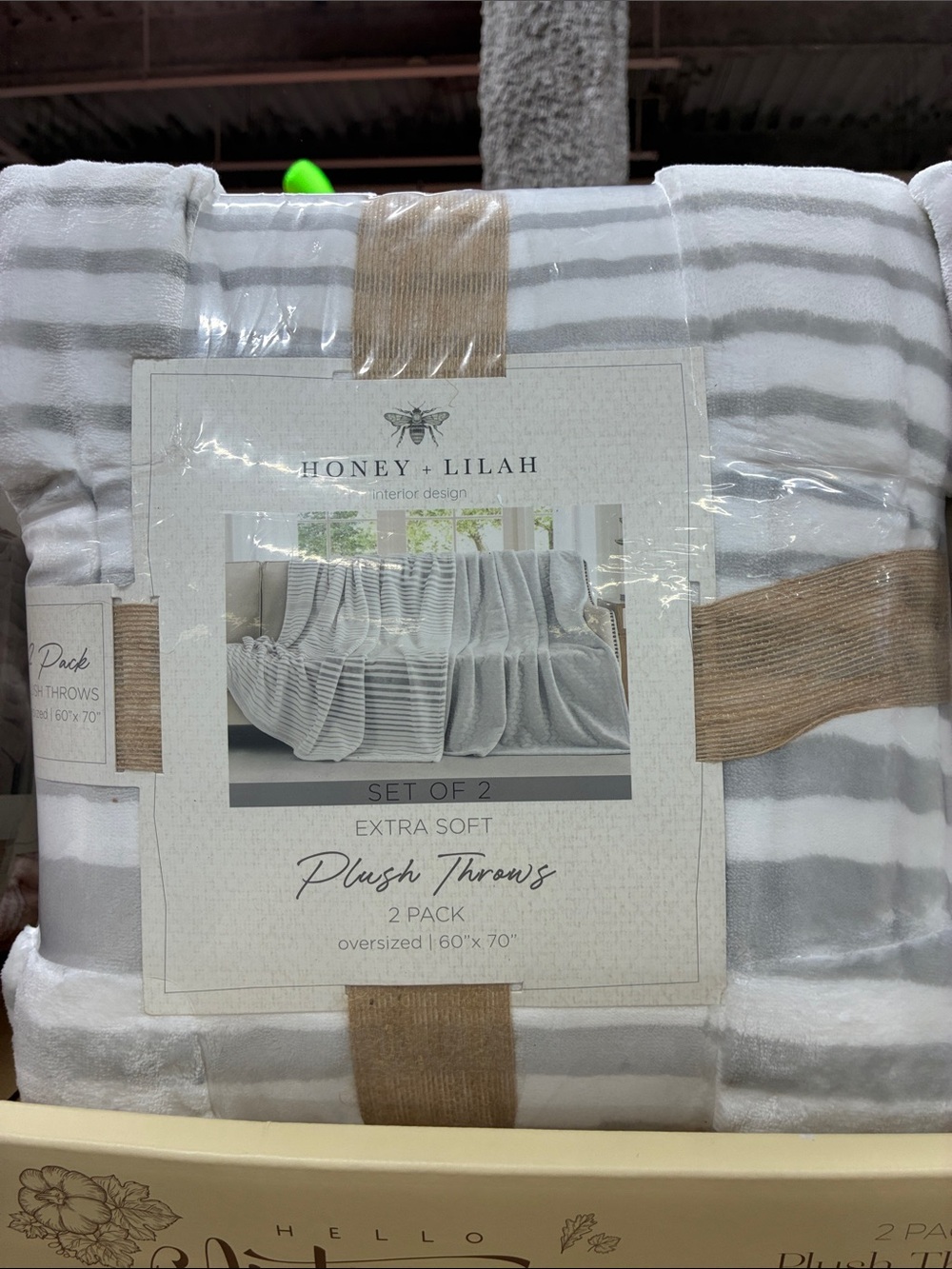 Gray Striped Plush Throw Blanket - Set of 2